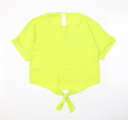 Dorothy Perkins Womens Green Polyester Basic T-Shirt Size 12 Round Neck - Knot Front