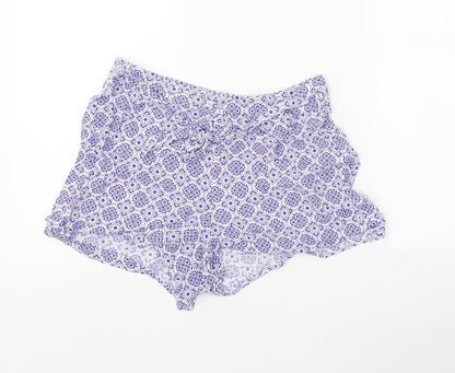 Primark Womens Blue Geometric Viscose Basic Shorts Size 10 Regular Tie