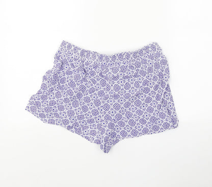 Primark Womens Blue Geometric Viscose Basic Shorts Size 10 Regular Tie