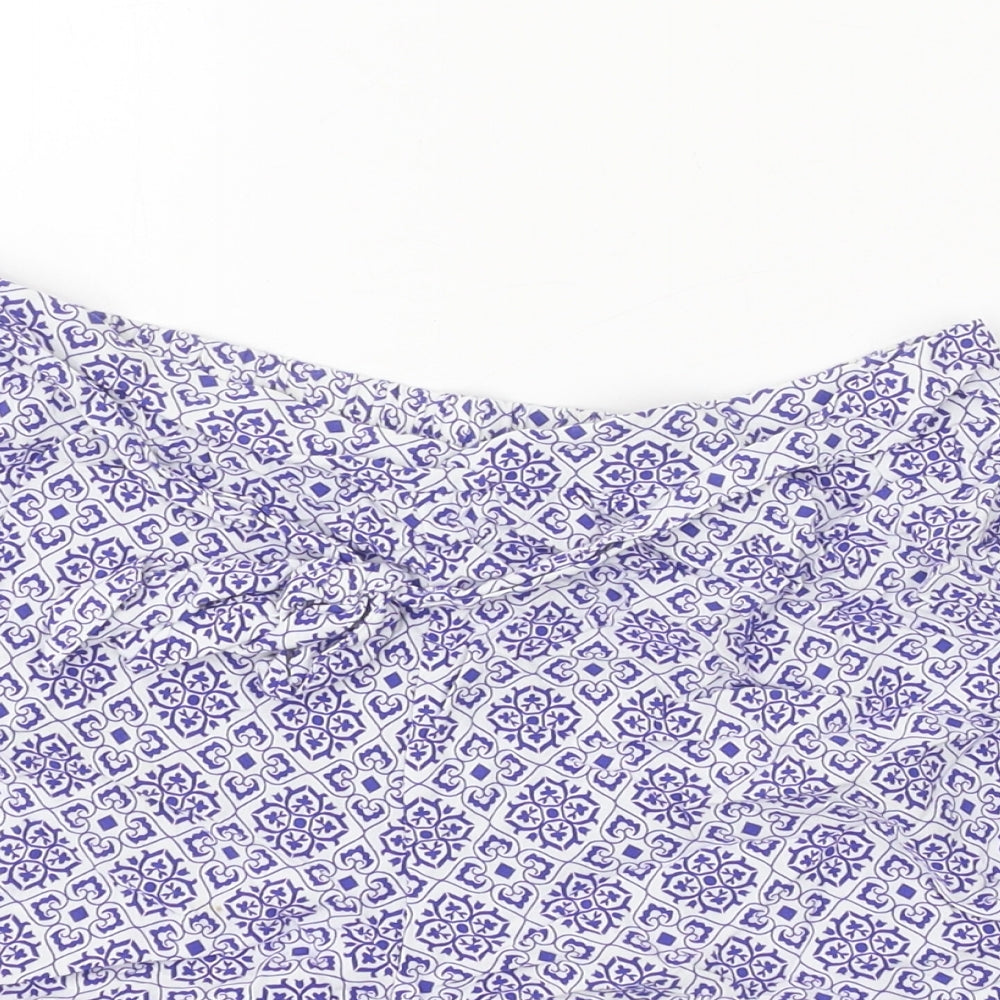 Primark Womens Blue Geometric Viscose Basic Shorts Size 10 Regular Tie