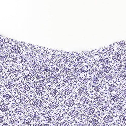 Primark Womens Blue Geometric Viscose Basic Shorts Size 10 Regular Tie