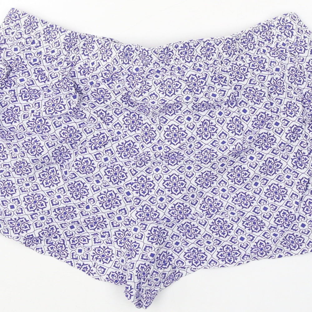 Primark Womens Blue Geometric Viscose Basic Shorts Size 10 Regular Tie