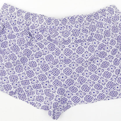 Primark Womens Blue Geometric Viscose Basic Shorts Size 10 Regular Tie