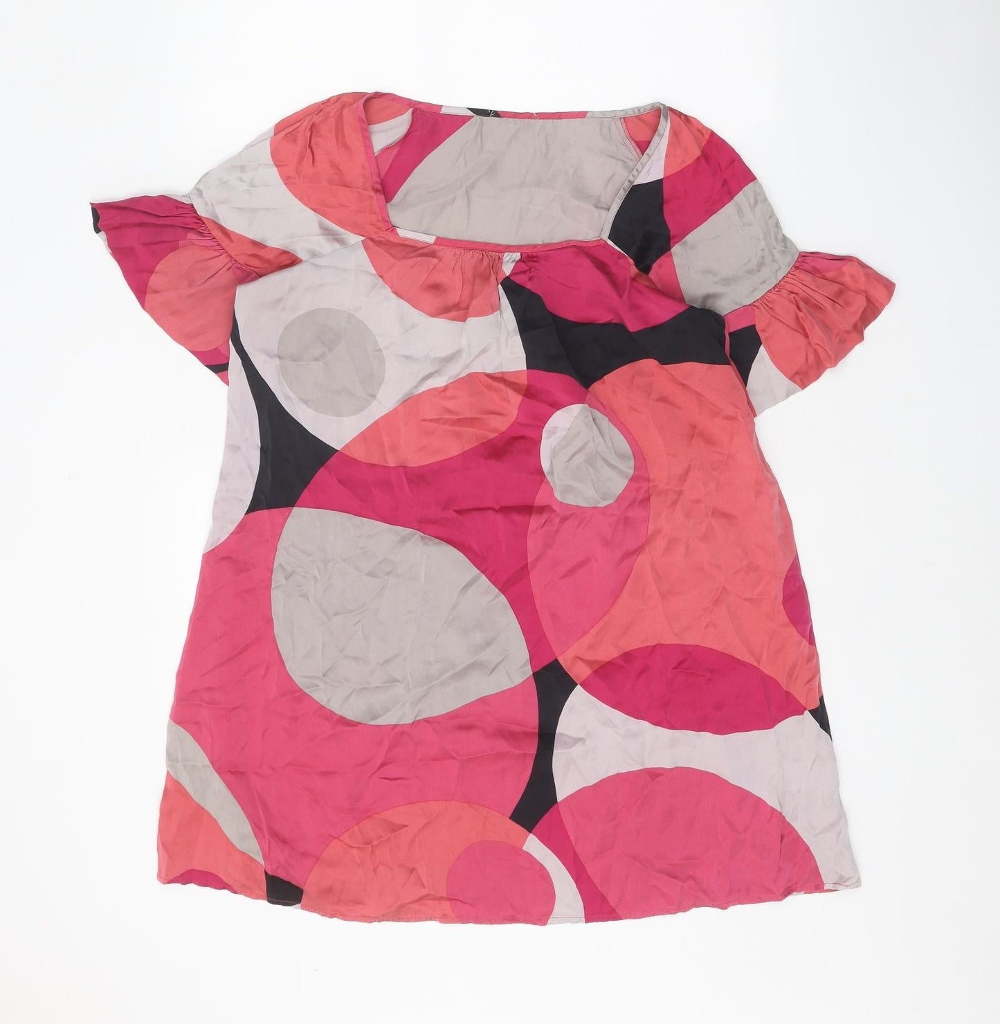 Oasis Womens Pink Geometric Silk Mini One Size Square Neck Pullover