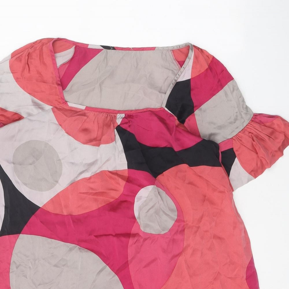 Oasis Womens Pink Geometric Silk Mini One Size Square Neck Pullover