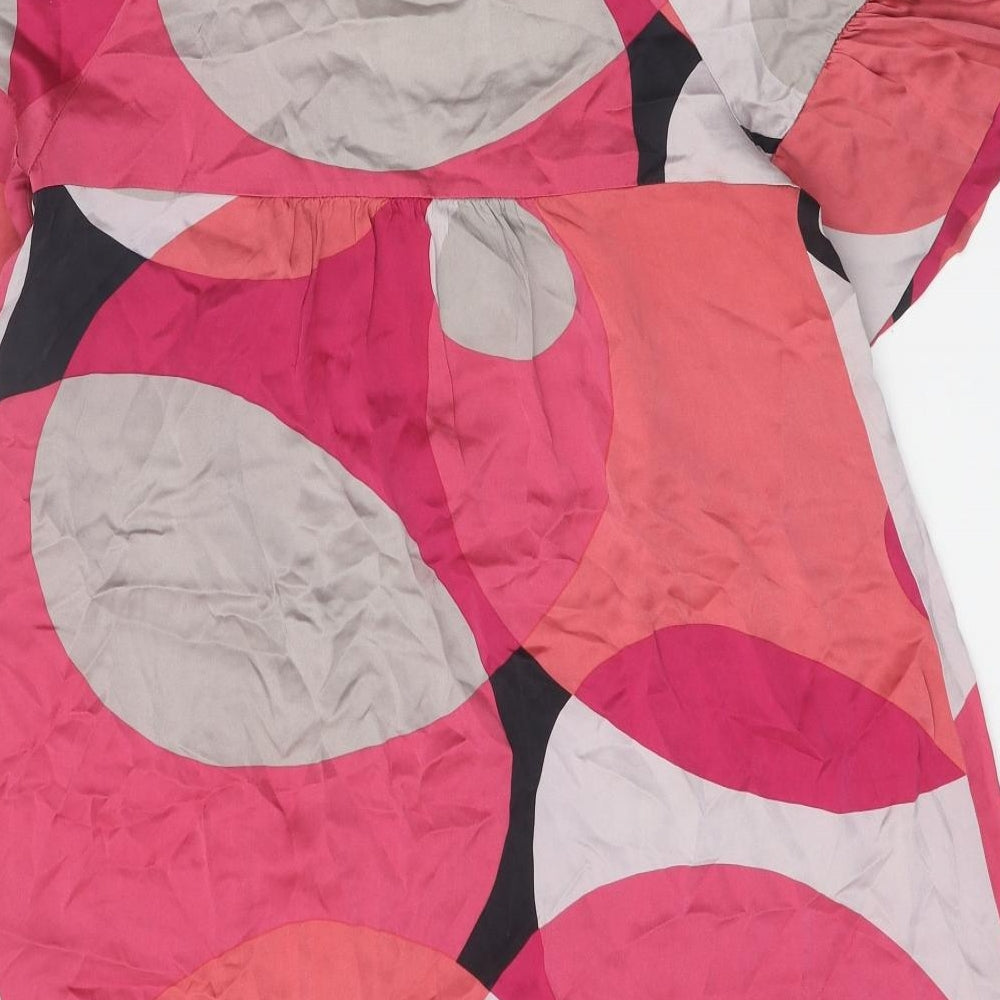 Oasis Womens Pink Geometric Silk Mini One Size Square Neck Pullover