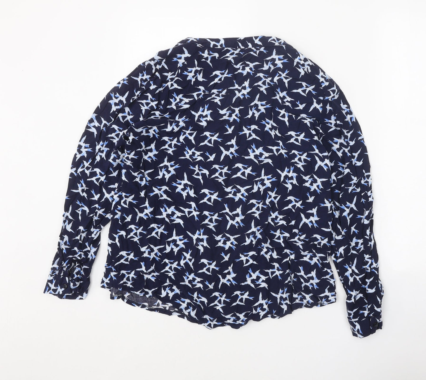 M&Co Womens Blue Geometric Viscose Basic Button-Up Size 14 Collared - Bird