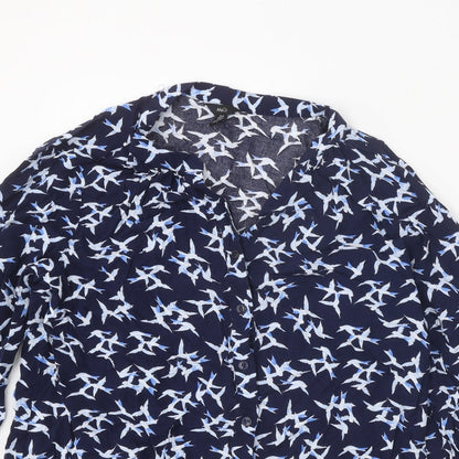 M&Co Womens Blue Geometric Viscose Basic Button-Up Size 14 Collared - Bird