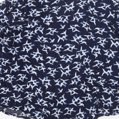 M&Co Womens Blue Geometric Viscose Basic Button-Up Size 14 Collared - Bird