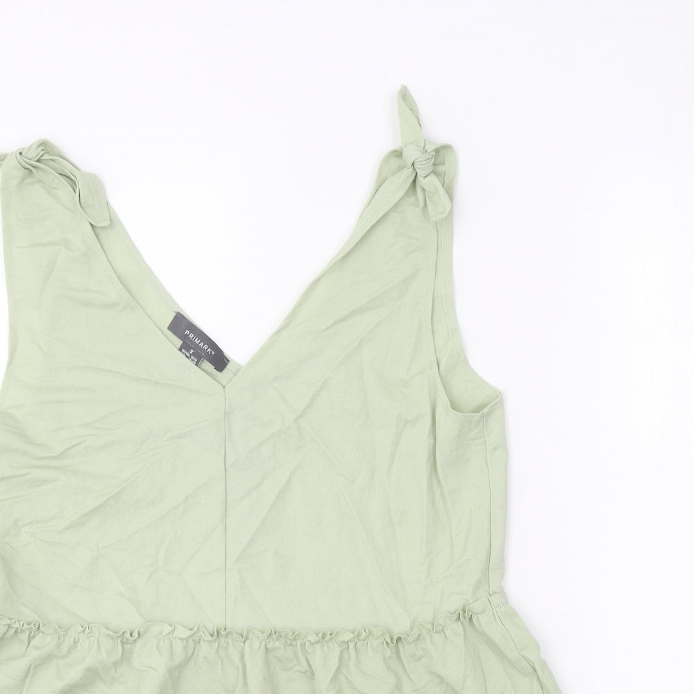 Primark Womens Green Viscose Basic Tank Size 10 V-Neck
