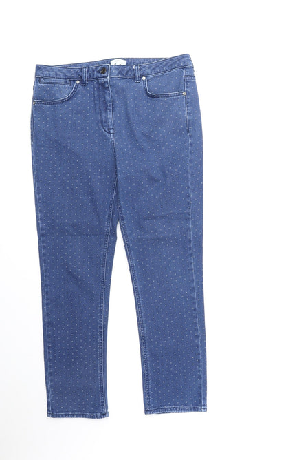 CC Womens Blue Polka Dot Cotton Straight Jeans Size 12 Regular Zip