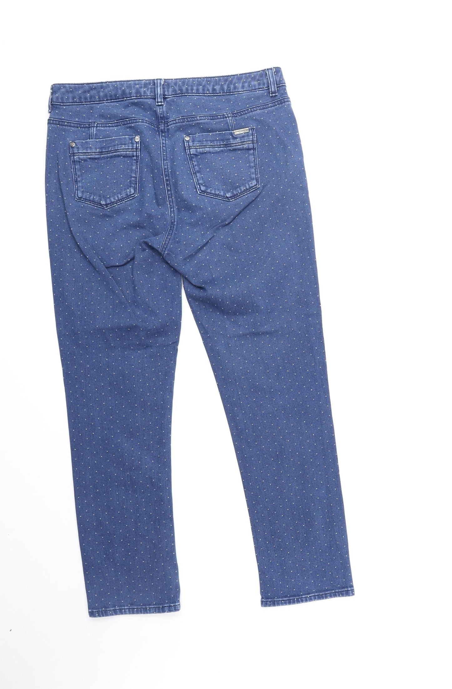 CC Womens Blue Polka Dot Cotton Straight Jeans Size 12 Regular Zip