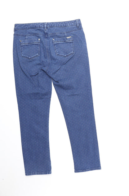 CC Womens Blue Polka Dot Cotton Straight Jeans Size 12 Regular Zip
