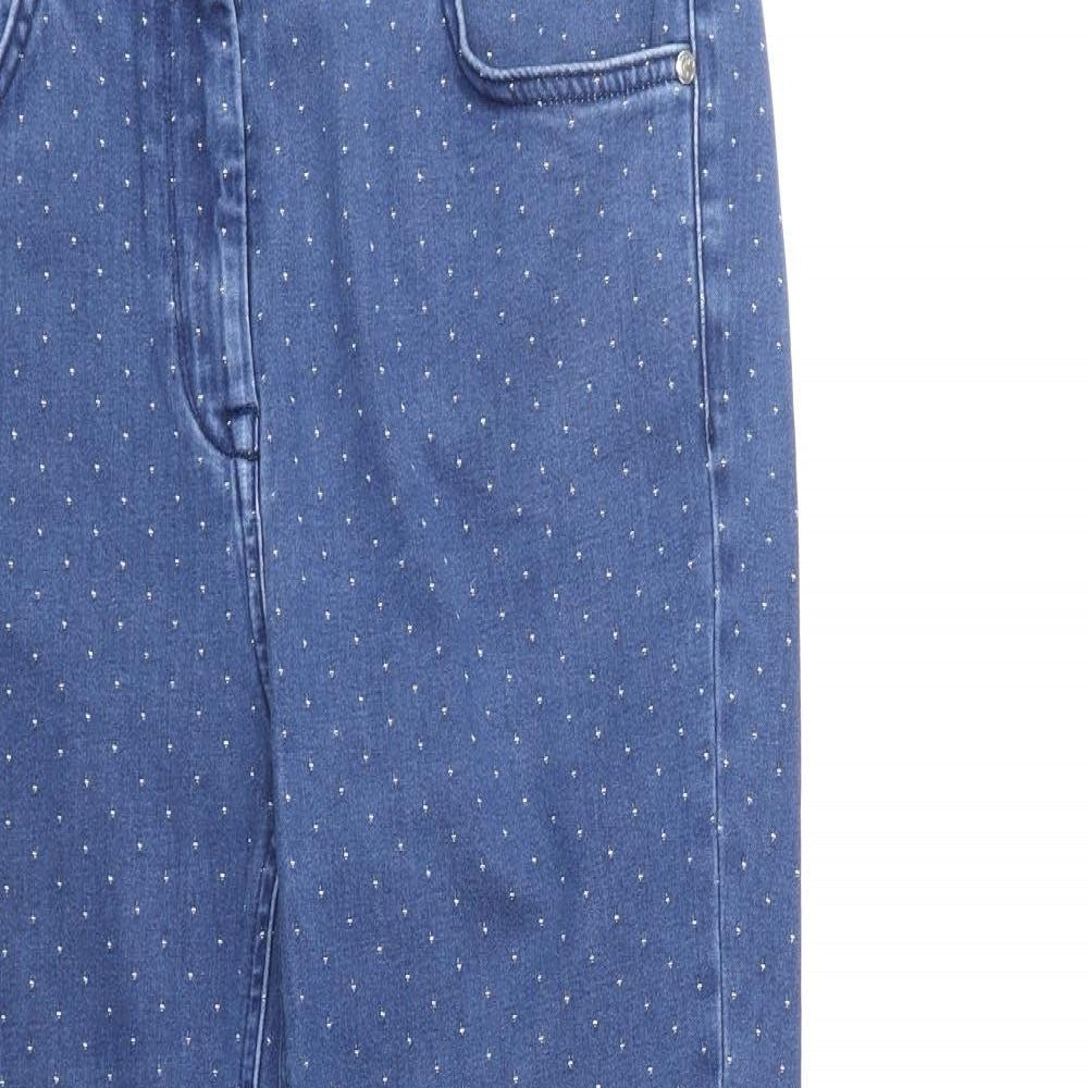 CC Womens Blue Polka Dot Cotton Straight Jeans Size 12 Regular Zip