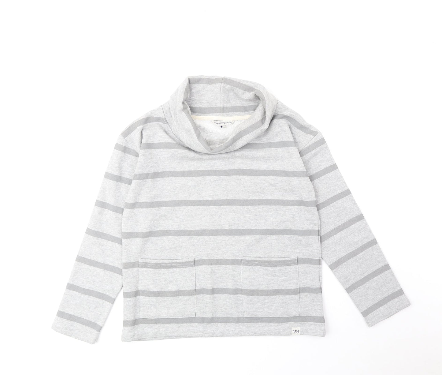 Rupert & Buckley Womens Grey Roll Neck Striped Cotton Pullover Jumper Size 8