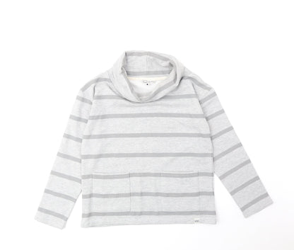 Rupert & Buckley Womens Grey Roll Neck Striped Cotton Pullover Jumper Size 8