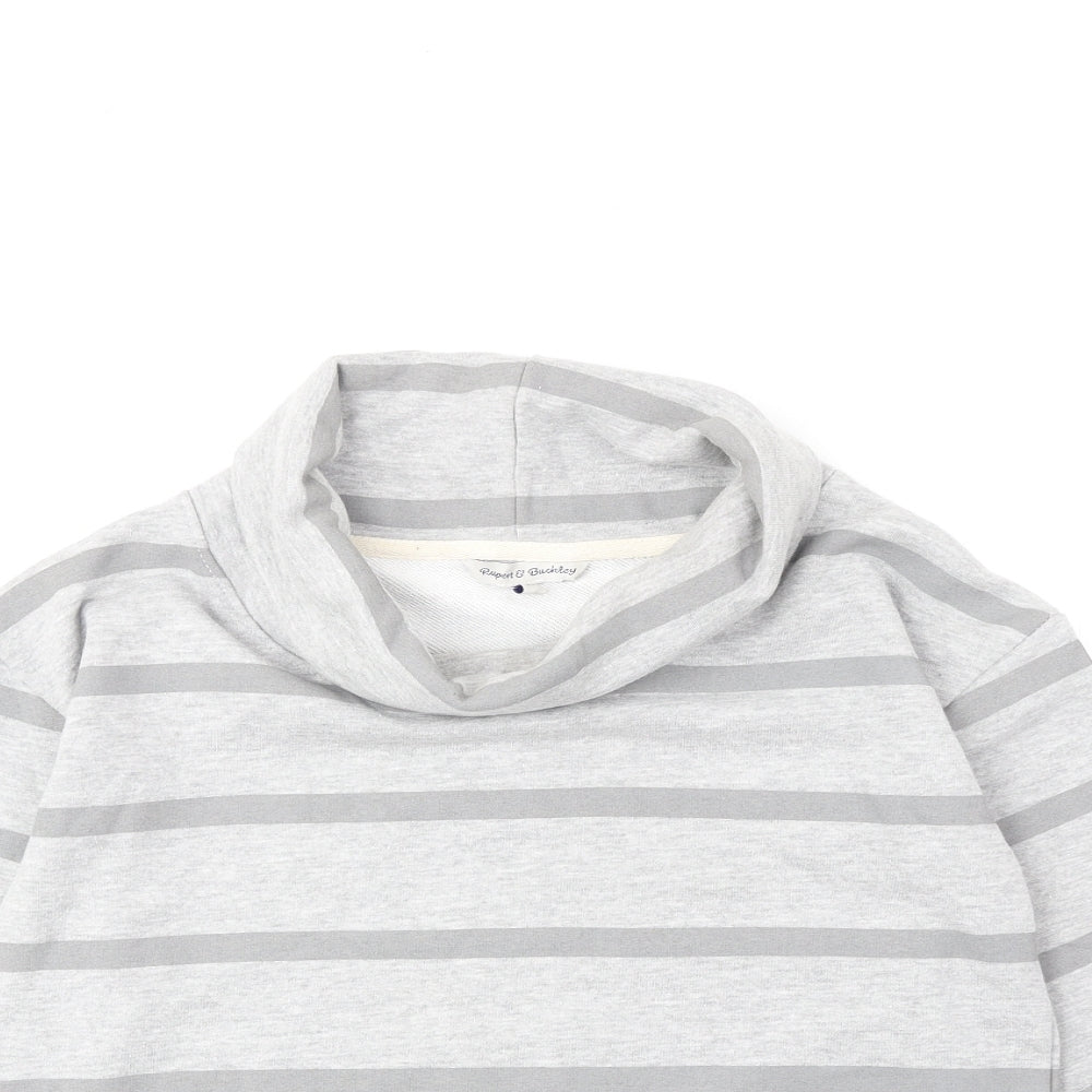 Rupert & Buckley Womens Grey Roll Neck Striped Cotton Pullover Jumper Size 8