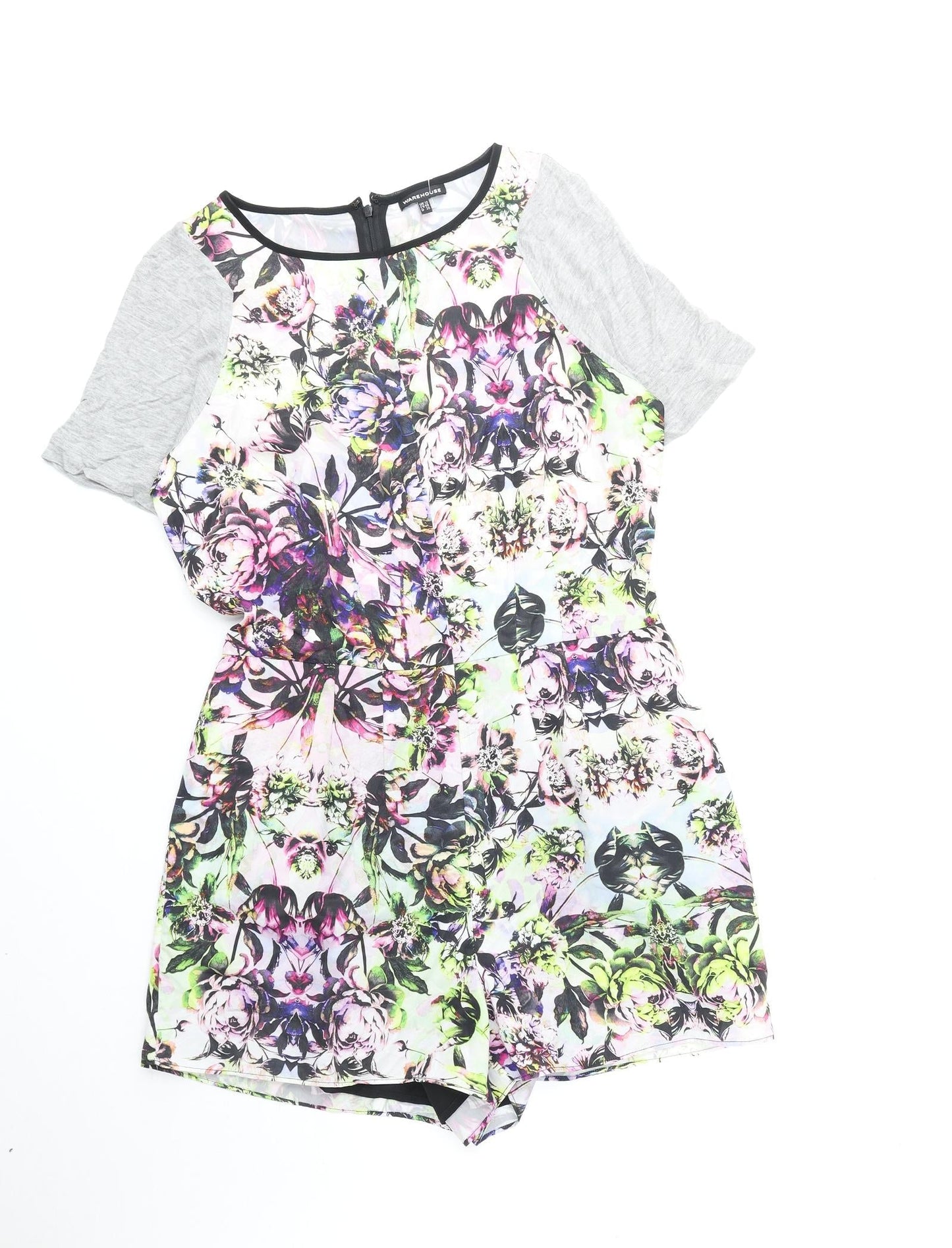 Warehouse Womens Multicoloured Floral Polyester Playsuit One-Piece Size 12 Zip
