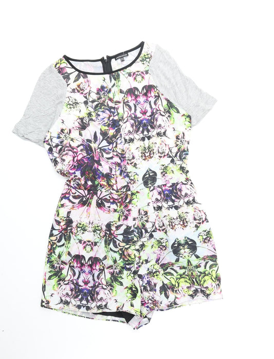 Warehouse Womens Multicoloured Floral Polyester Playsuit One-Piece Size 12 Zip