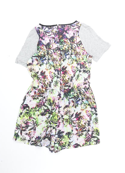 Warehouse Womens Multicoloured Floral Polyester Playsuit One-Piece Size 12 Zip