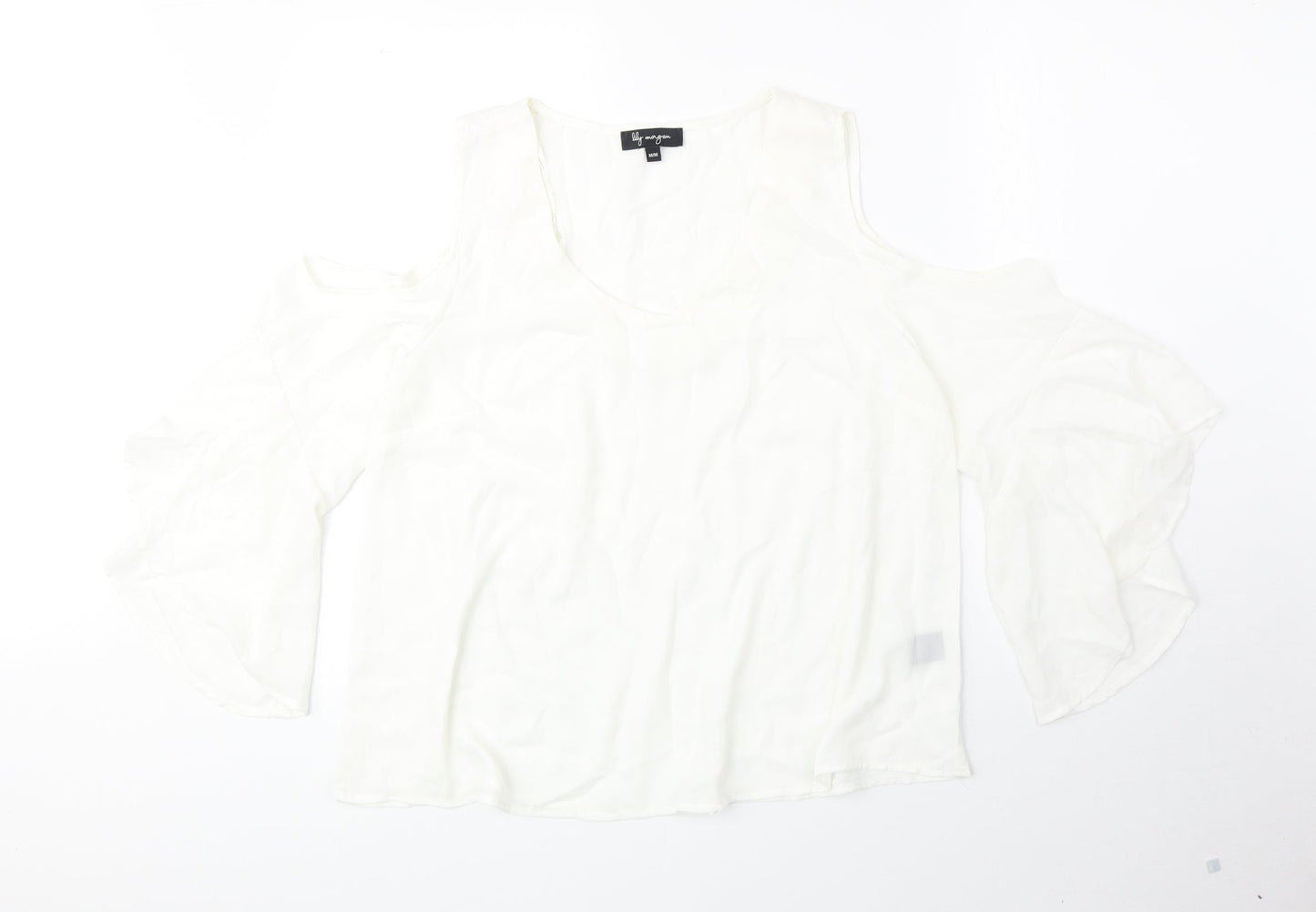 Lily Magam Womens Ivory Polyester Basic Blouse Size M Scoop Neck - Cold Shoulder