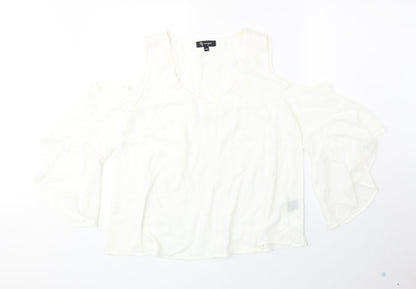 Lily Magam Womens Ivory Polyester Basic Blouse Size M Scoop Neck - Cold Shoulder