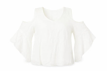 Lily Magam Womens Ivory Polyester Basic Blouse Size M Scoop Neck - Cold Shoulder