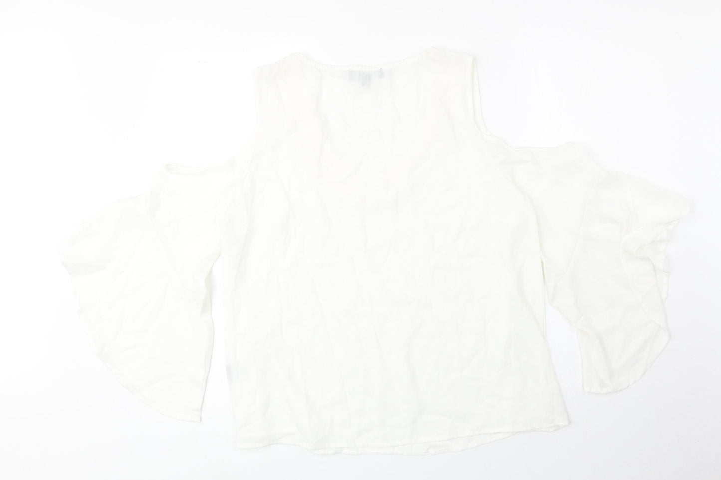 Lily Magam Womens Ivory Polyester Basic Blouse Size M Scoop Neck - Cold Shoulder