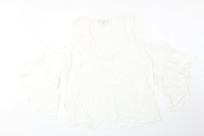 Lily Magam Womens Ivory Polyester Basic Blouse Size M Scoop Neck - Cold Shoulder