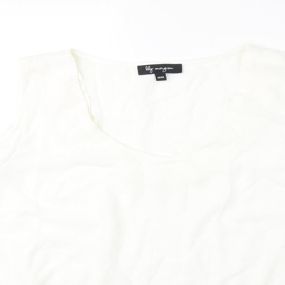 Lily Magam Womens Ivory Polyester Basic Blouse Size M Scoop Neck - Cold Shoulder