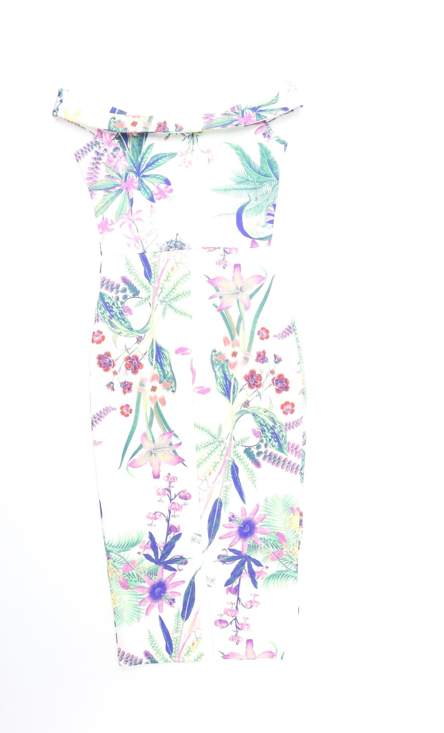 Boohoo Womens Multicoloured Floral Polyester Bodycon Size 8 Off the Shoulder Pullover