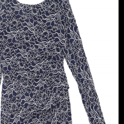 Lipsy Womens Blue Floral Nylon Bodycon Size 10 Boat Neck Pullover