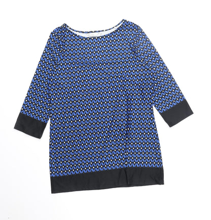 EWM Womens Blue Geometric Polyester Shift Size 16 Boat Neck Pullover