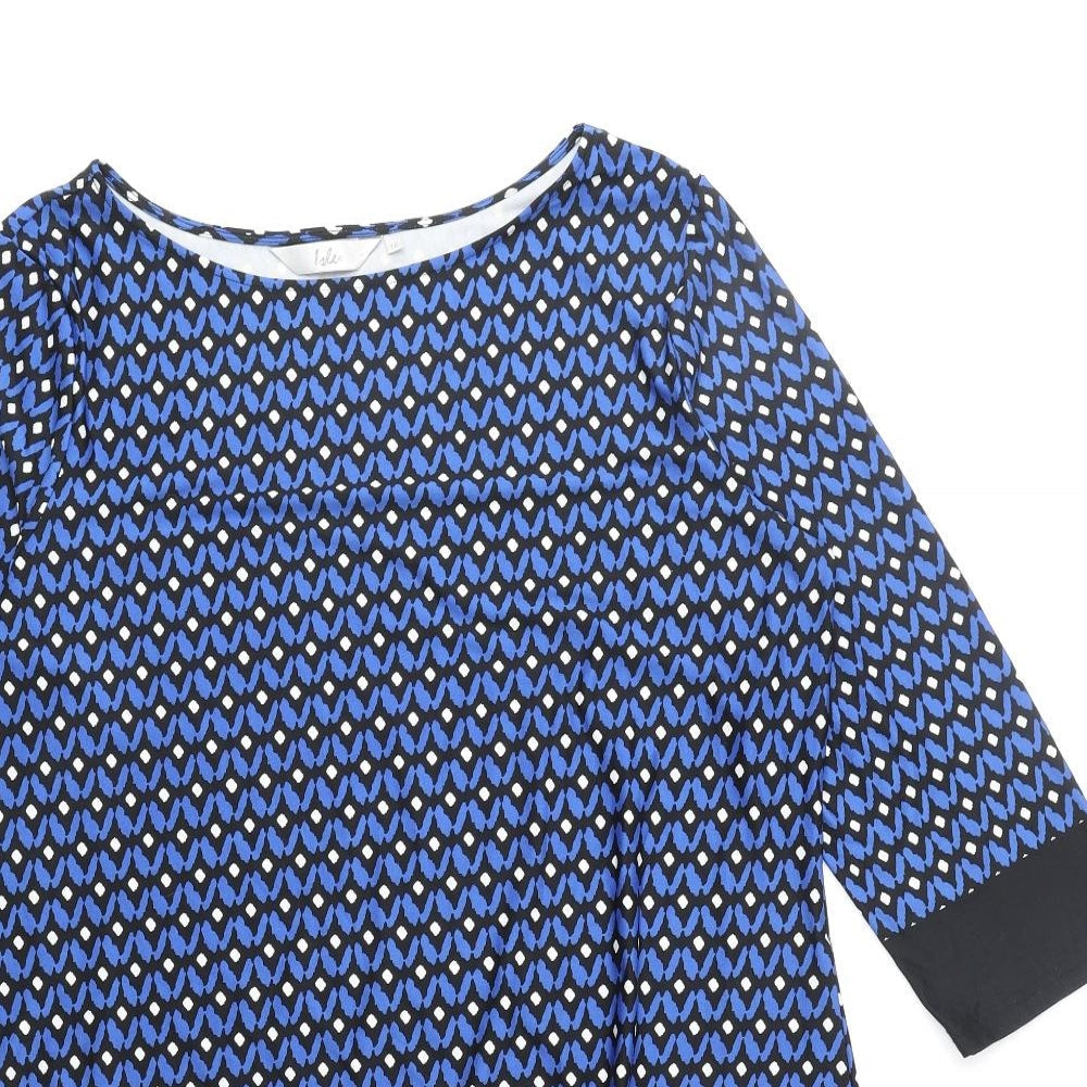 EWM Womens Blue Geometric Polyester Shift Size 16 Boat Neck Pullover