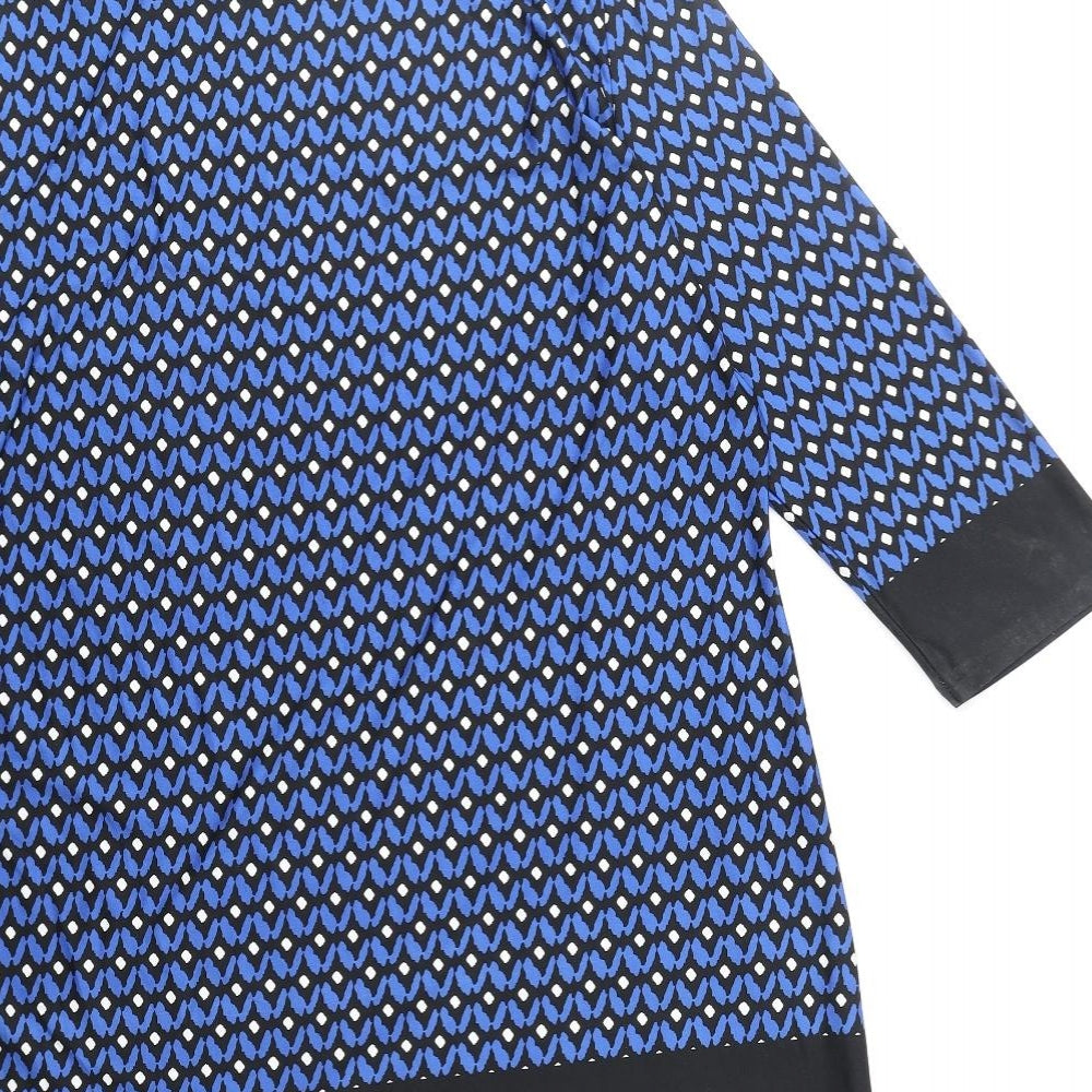 EWM Womens Blue Geometric Polyester Shift Size 16 Boat Neck Pullover