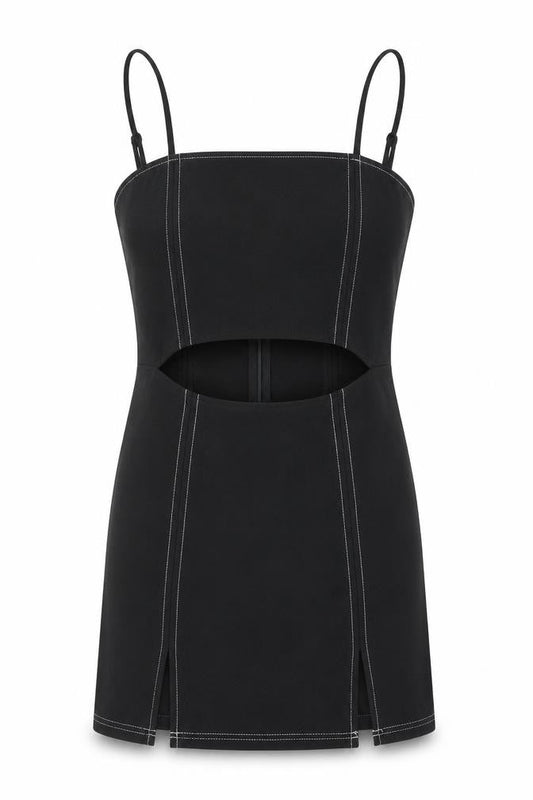 Saint Genes Womens Black Polyester Mini Size 8 Square Neck Zip - Contrast Stitching