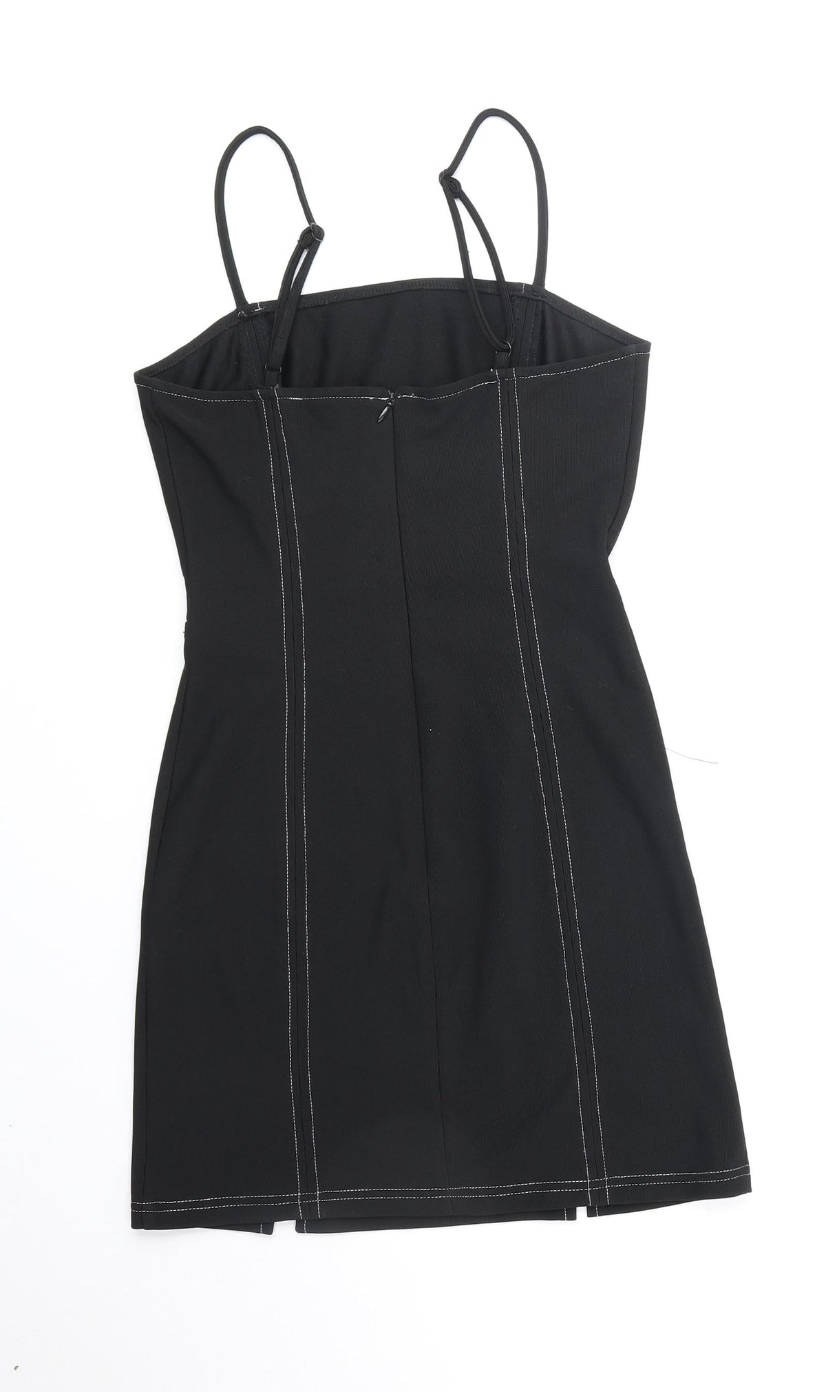 Saint Genes Womens Black Polyester Mini Size 8 Square Neck Zip - Contrast Stitching