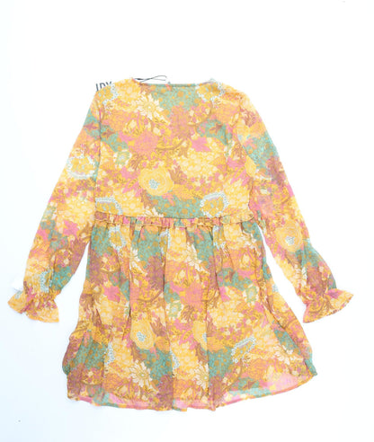 JDY Womens Orange Floral Polyester Skater Dress Size XS V-Neck Pullover