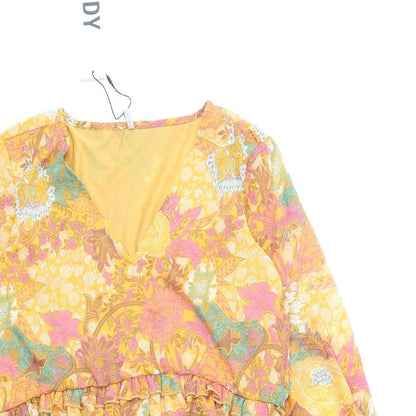 JDY Womens Orange Floral Polyester Skater Dress Size XS V-Neck Pullover