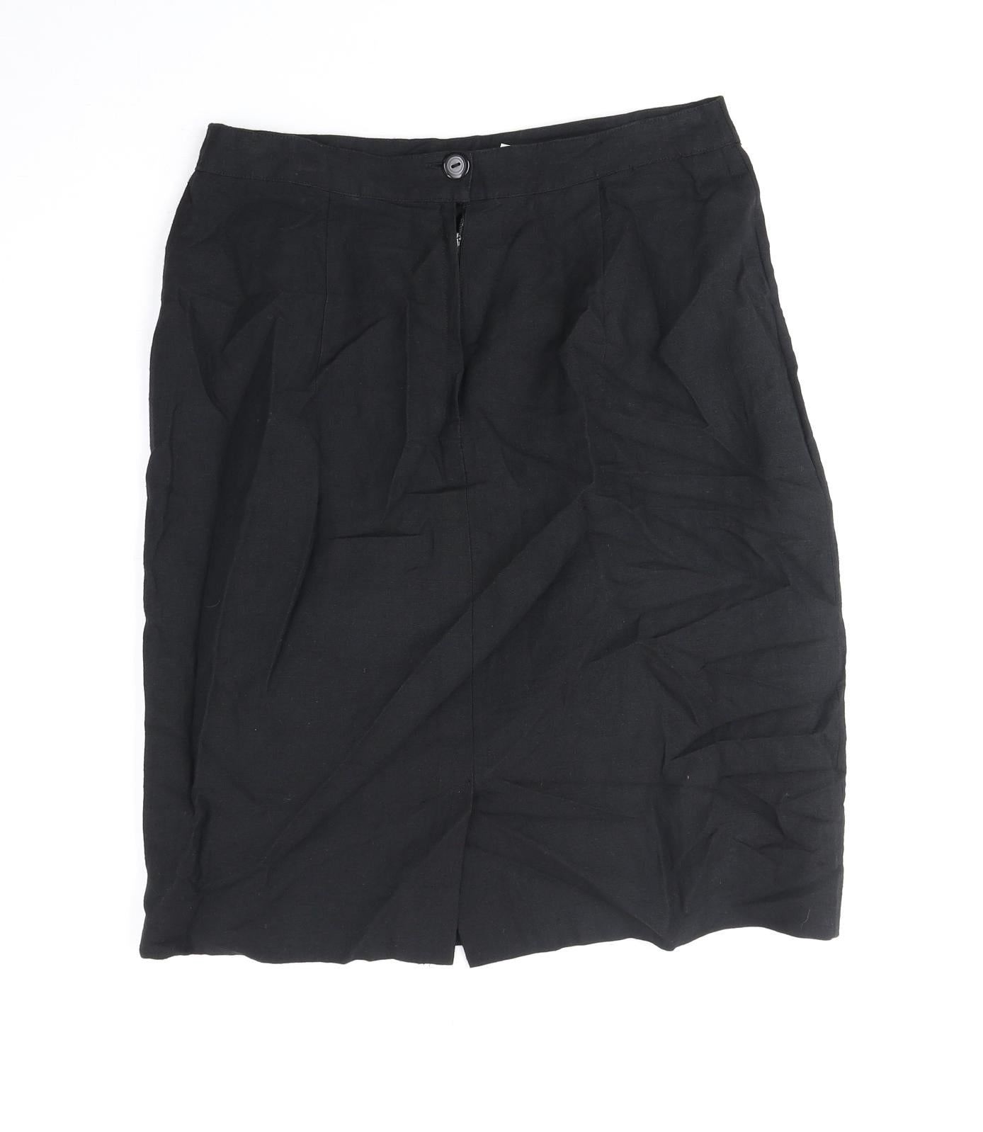 Mondi Womens Black Linen Straight & Pencil Skirt Size 12 Zip