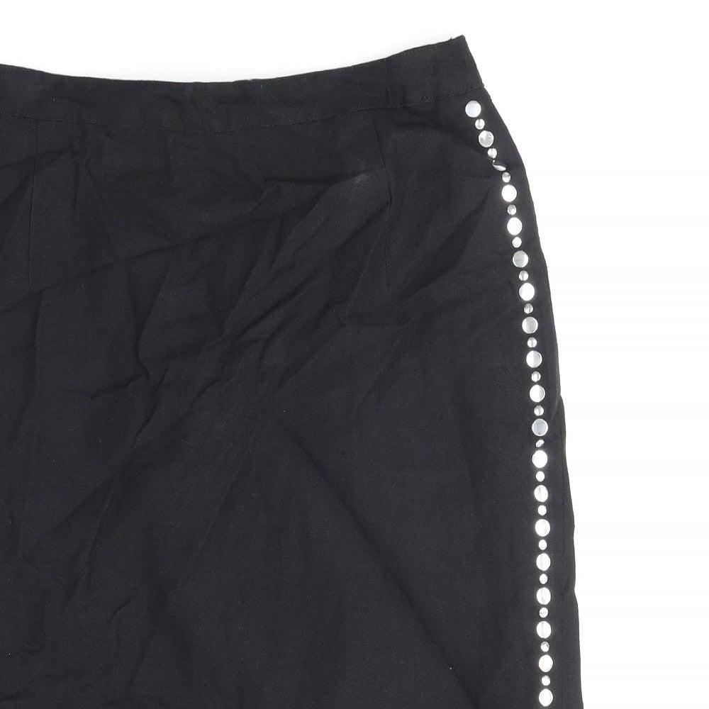 Mondi Womens Black Linen Straight & Pencil Skirt Size 12 Zip
