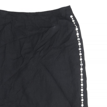 Mondi Womens Black Linen Straight & Pencil Skirt Size 12 Zip
