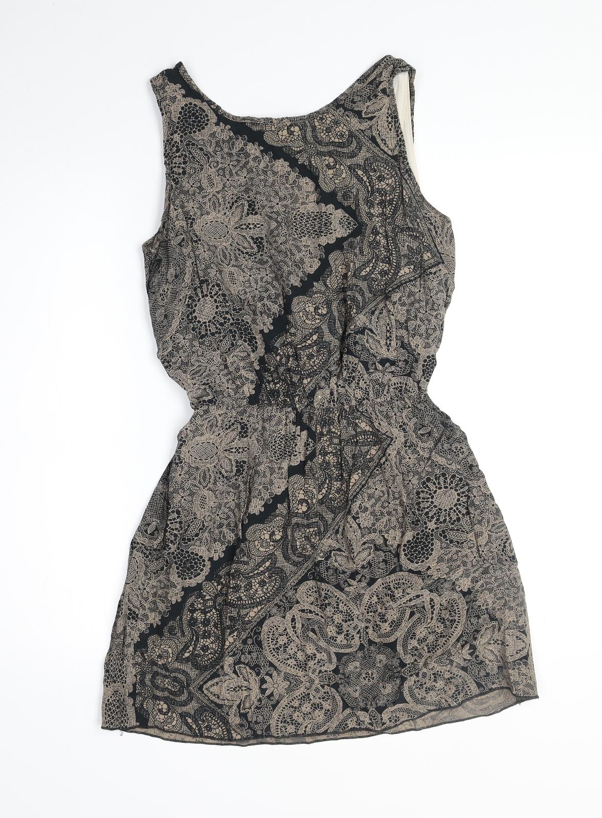 Preworn Womens Black Paisley Polyester Tank Dress Size S Boat Neck Pullover