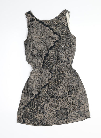 Preworn Womens Black Paisley Polyester Tank Dress Size S Boat Neck Pullover