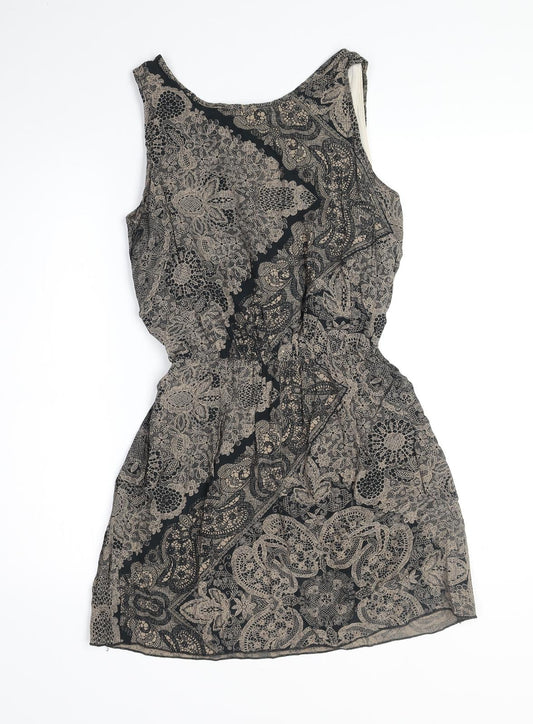 Preworn Womens Black Paisley Polyester Tank Dress Size S Boat Neck Pullover