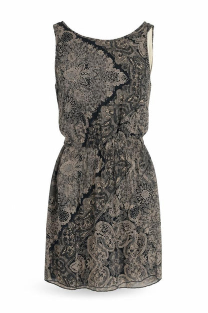 Preworn Womens Black Paisley Polyester Tank Dress Size S Boat Neck Pullover