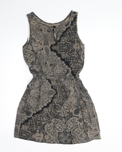 Preworn Womens Black Paisley Polyester Tank Dress Size S Boat Neck Pullover