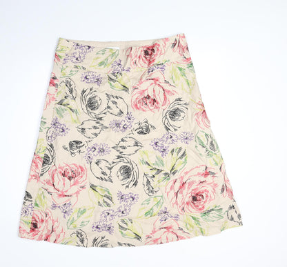 Linea Womens Beige Floral Cotton Swing Skirt Size 16 Zip