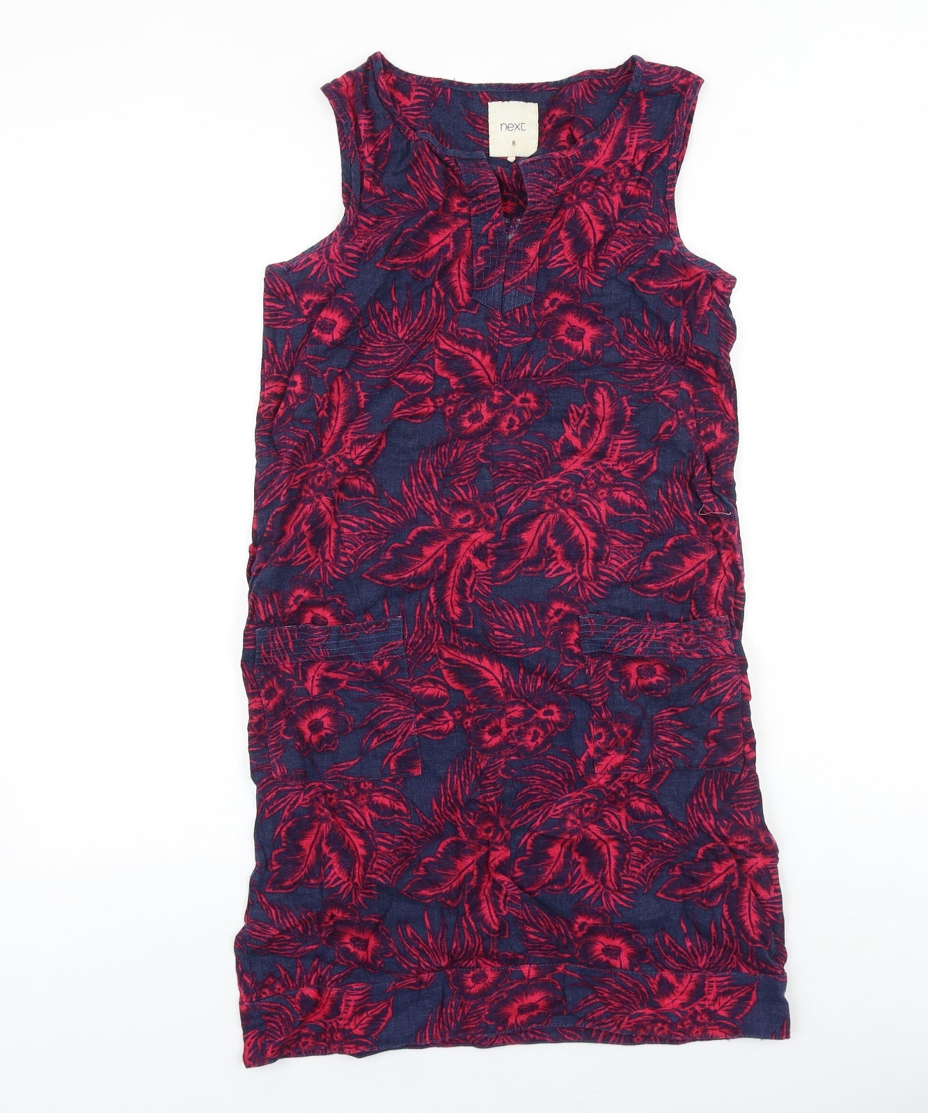 NEXT Womens Blue Floral 100% Cotton Shift Size 8 Boat Neck Pullover