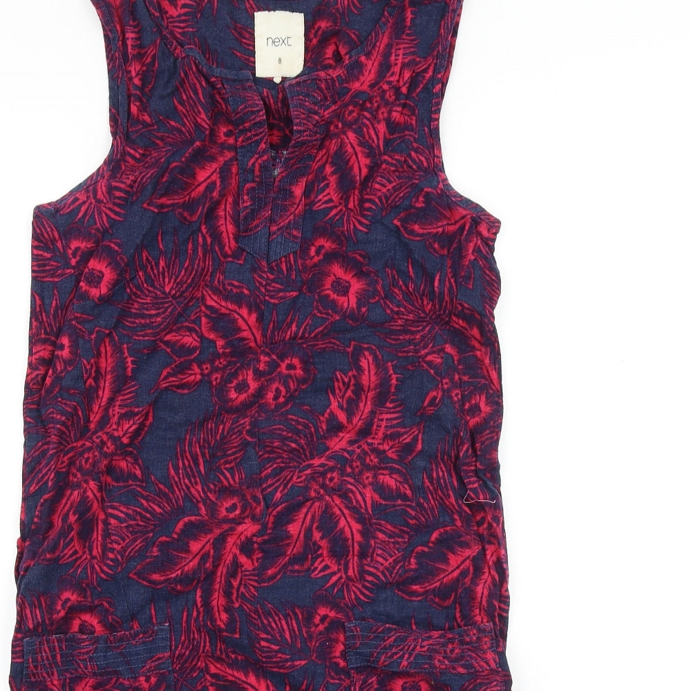 NEXT Womens Blue Floral 100% Cotton Shift Size 8 Boat Neck Pullover